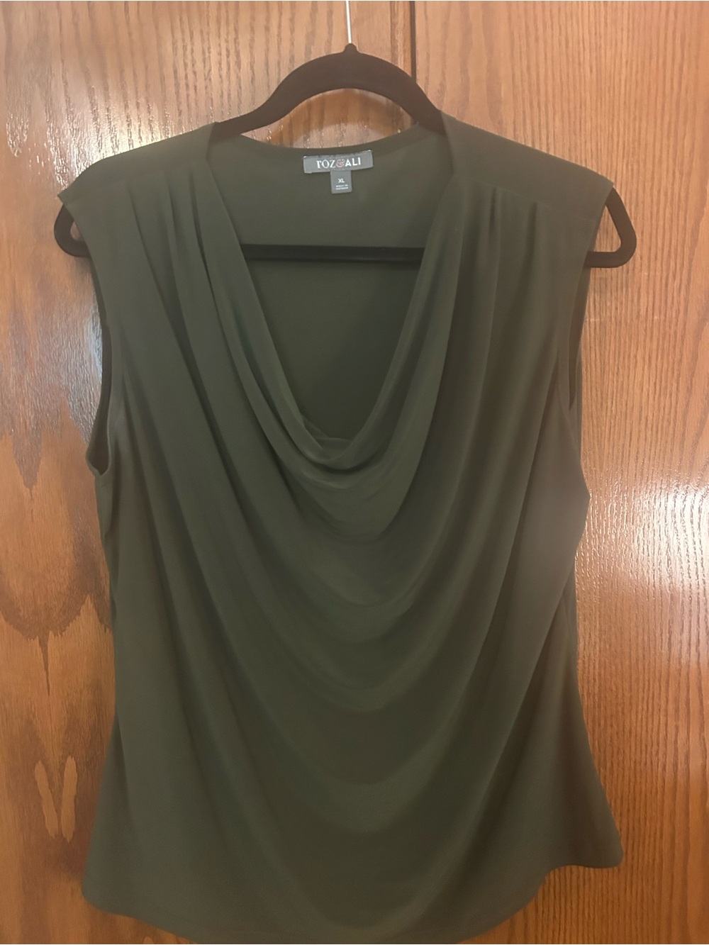 Roz & Ali Olive Green Draped Sleeveless Top